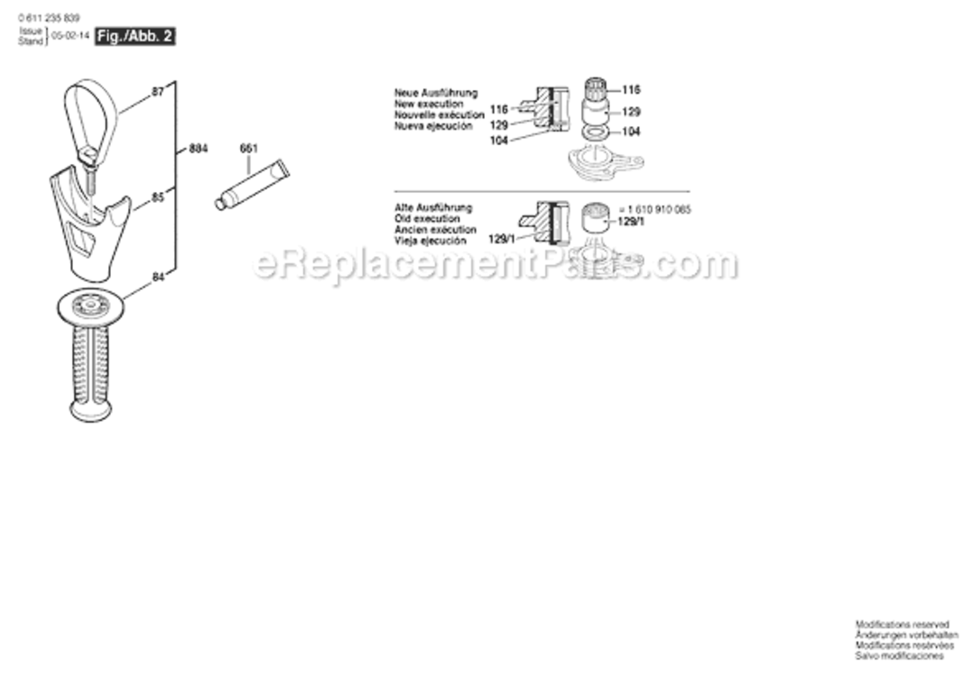 Page B Diagram and Parts List for 11235EVS 0611235839 Bosch Demolition Hammer