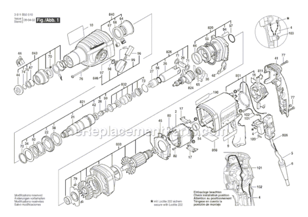 Page A Diagram and Parts List for 11250VSRD 3611B50510 Bosch Demolition Hammer