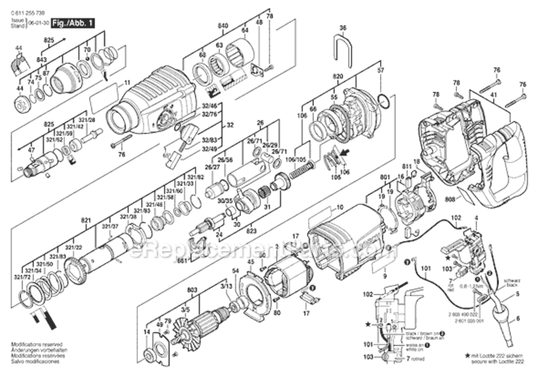 Page A Diagram and Parts List for 11255VSR 0611255739 Bosch Demolition Hammer