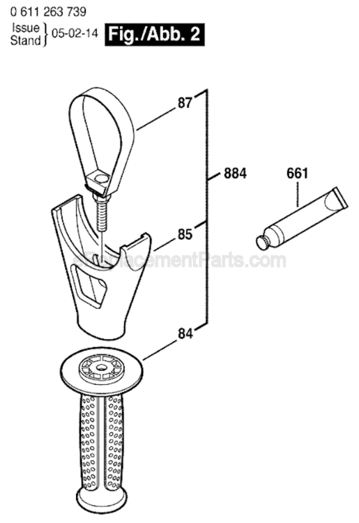 Page B Diagram and Parts List for 11263EVS 0611263739 Bosch Demolition Hammer