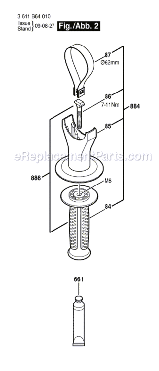 Page B Diagram and Parts List for 11265EVS 3611B64110 Bosch Demolition Hammer