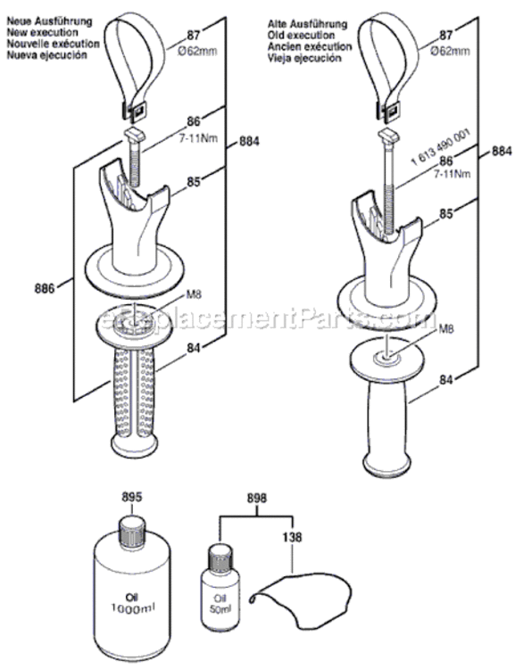 Page B Diagram and Parts List for 11387 0611387039 Bosch Demolition Hammer