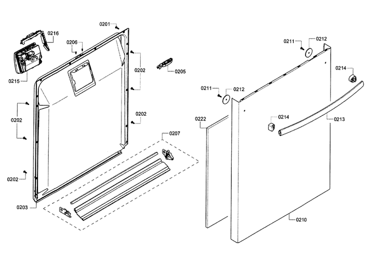 Door Assy Diagram and Parts List for SHX3AR55UC 12 Bosch Dishwasher