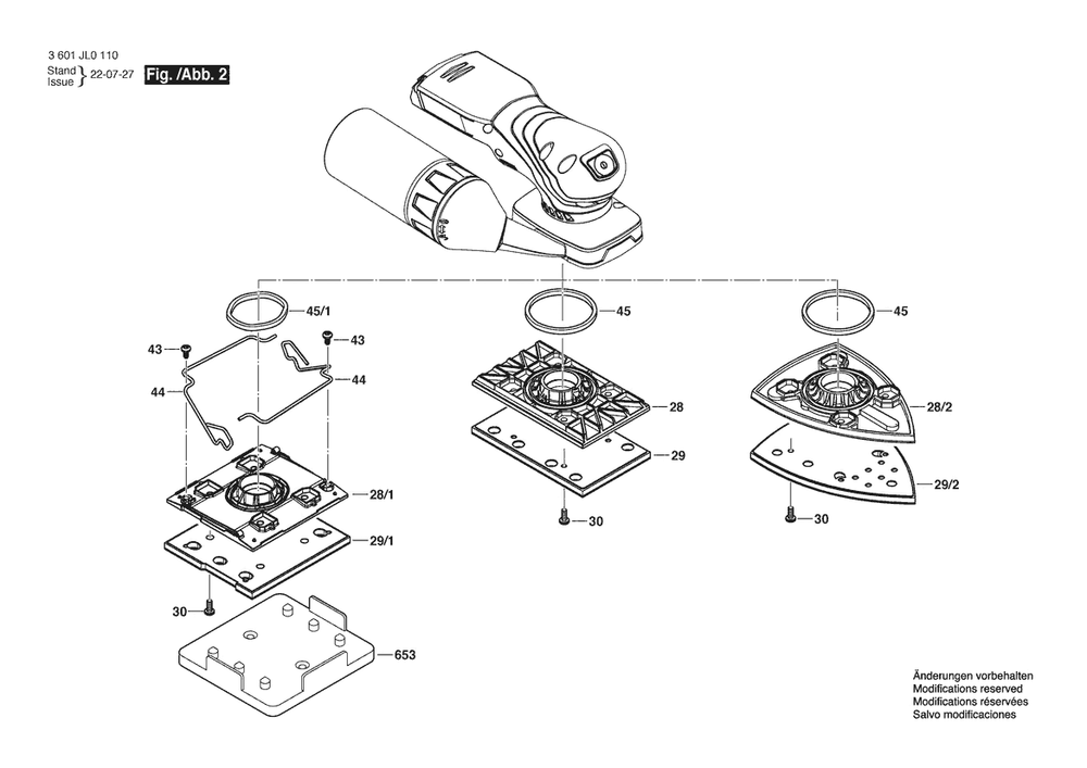 Section 2 Diagram and Parts List for 3601JL0110  Bosch Orbital or Palm Sander