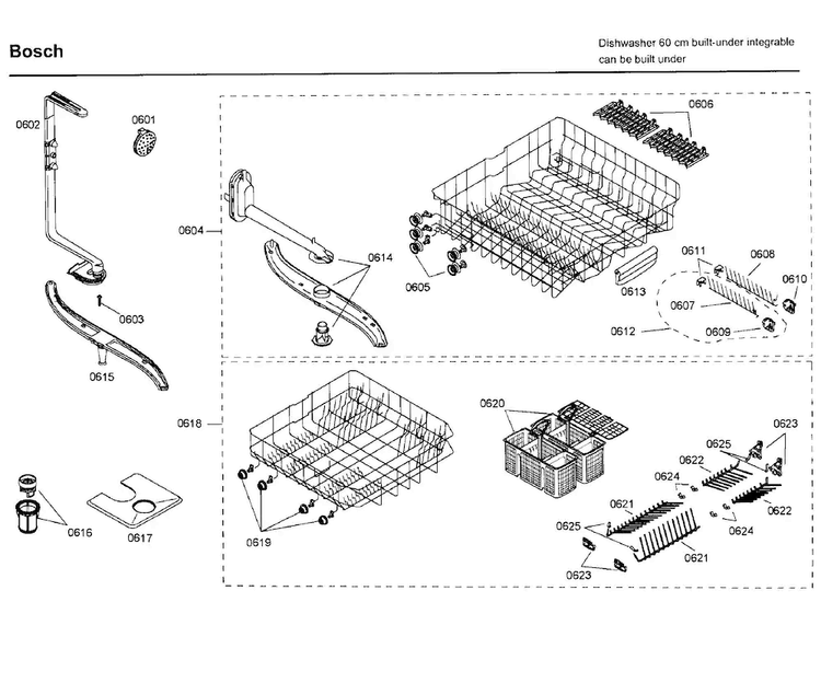 Rack Diagram and Parts List for SHX46A05UC 23 Bosch Dishwasher