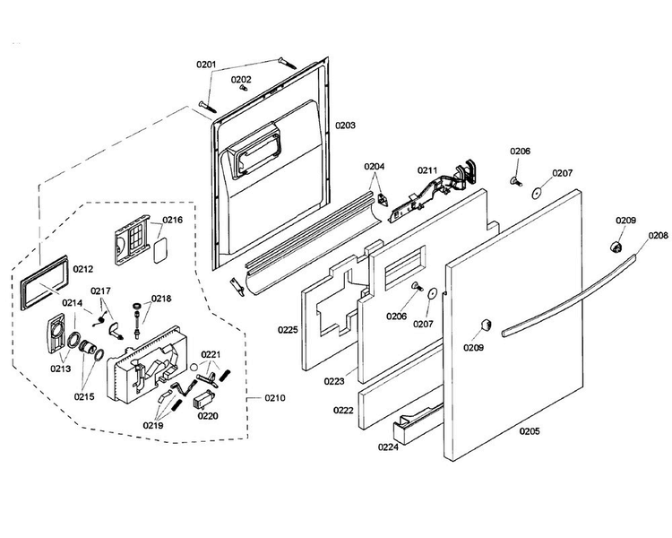 Door Section Diagram and Parts List for SHX55M06UC 52 Bosch Dishwasher