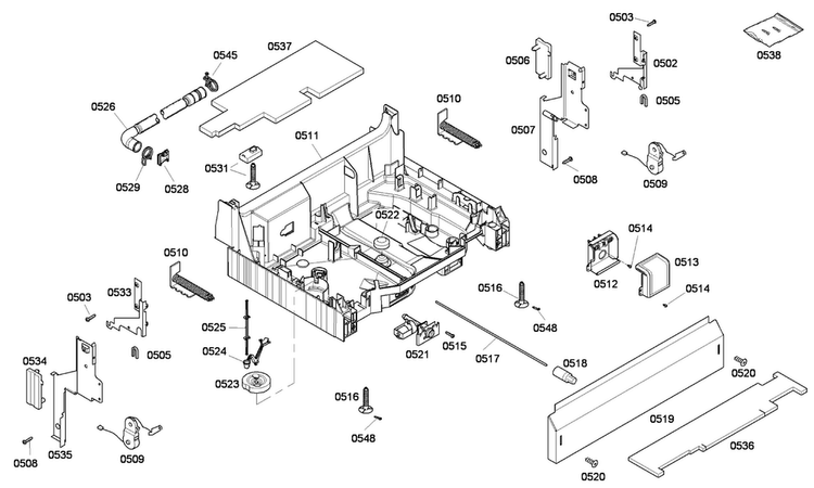Base Assy Diagram and Parts List for SHE43P15UC 59 Bosch Dishwasher