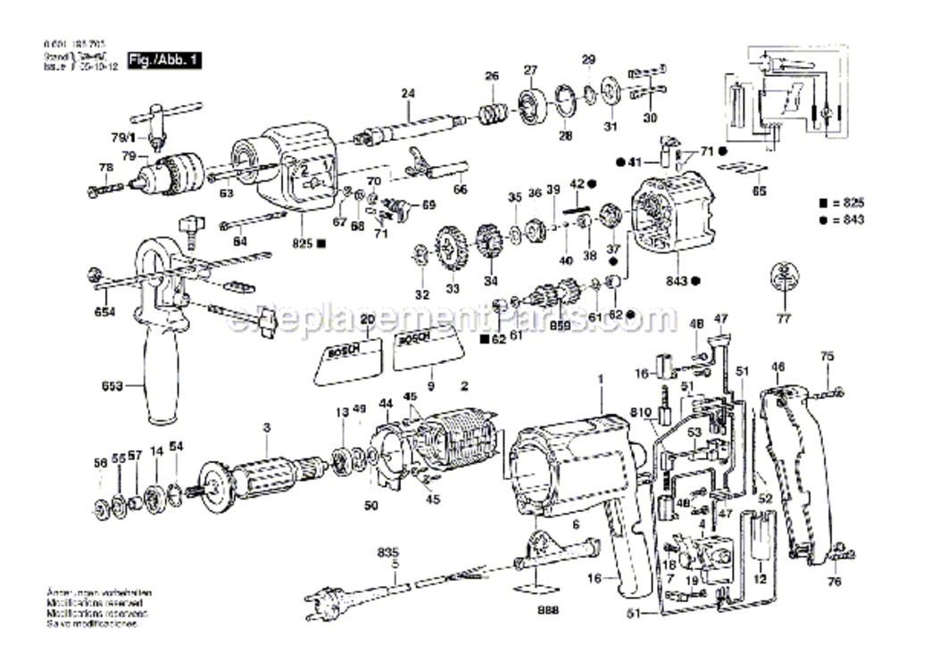 Page A Diagram and Parts List for 1198VSR 0601198734 Bosch Electric Drill