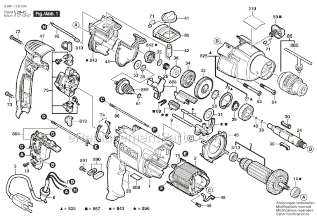 Page A Diagram and Parts List for 1199VSRK 060119B439 Bosch Demolition Hammer