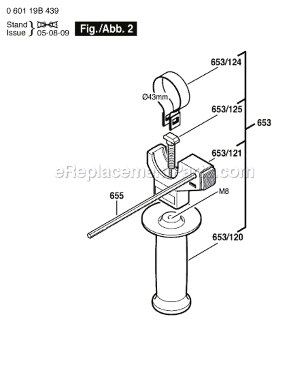 Page B Diagram and Parts List for 1199VSRK 060119B439 Bosch Demolition Hammer