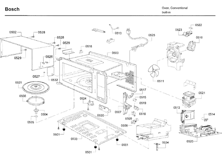 Microwave Asy Diagram and Parts List for HBL5760UC 09 Bosch Microwave