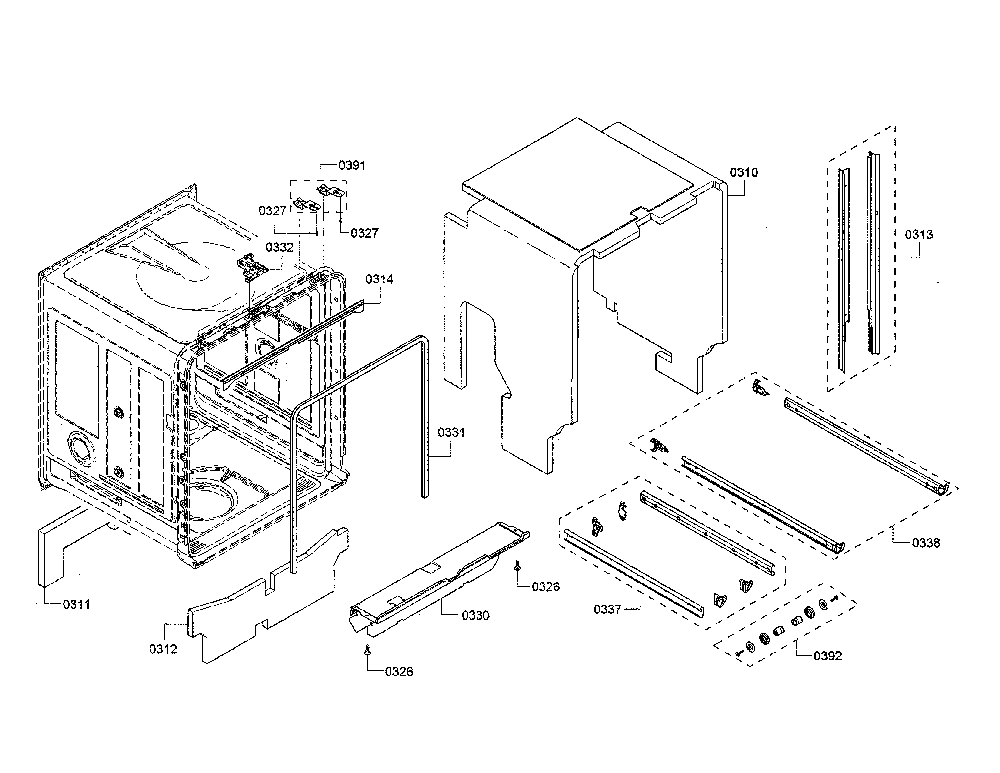Tub/trim Diagram and Parts List for SHS863WD2N 01 Bosch Dishwasher