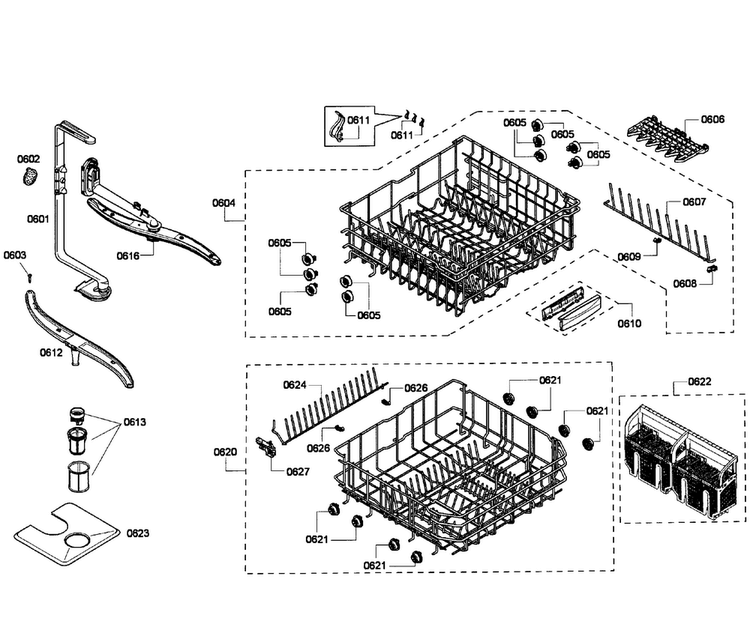 Baskets Diagram and Parts List for SHE43P15UC 53 Bosch Dishwasher