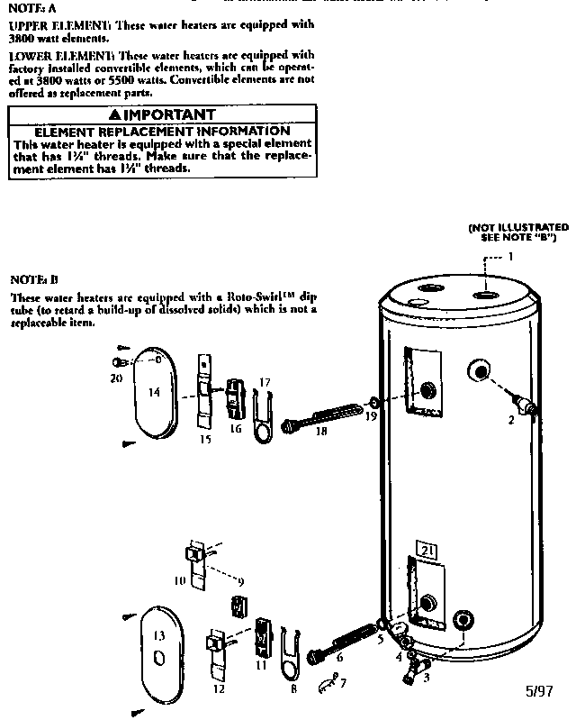 Replacement Parts Diagram and Parts List for 153328460  Kenmore Water Heater