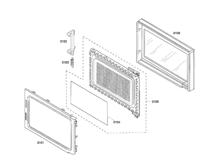 Door Diagram and Parts List for HMB5051 01 Bosch Microwave