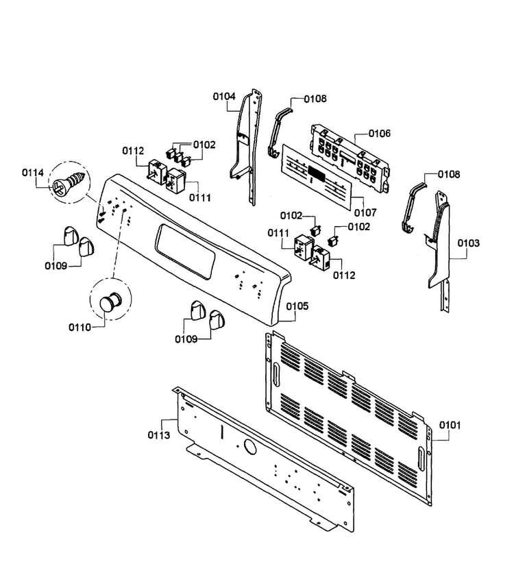 Control Panel Diagram and Parts List for HES3053U 07 Bosch Range