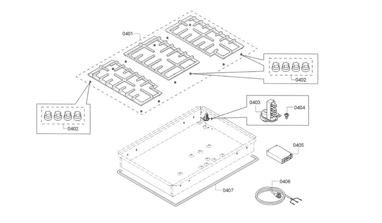 Grid Asy Diagram and Parts List for NGMP055UC 02 Bosch Cooktop