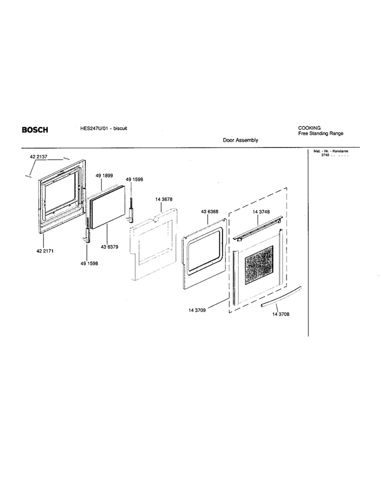 Door Assembly Diagram and Parts List for HES247U 01 Bosch Range