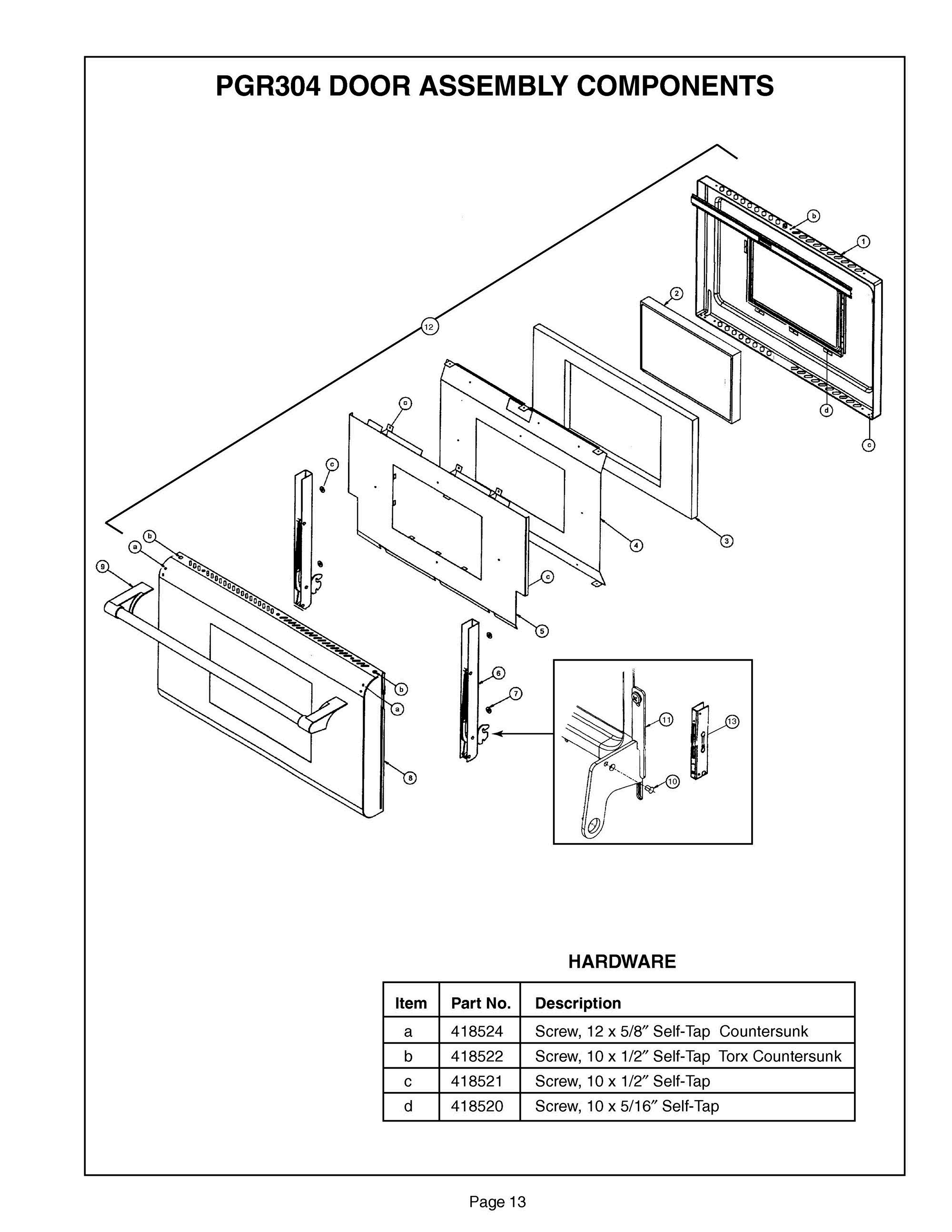 12 - DOOR ASSEMBLY Diagram and Parts List for PGR304ZS  Bosch Range