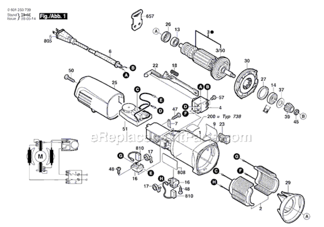 Page A Diagram and Parts List for 1250DEVS 0601250739 Bosch Sander Polisher