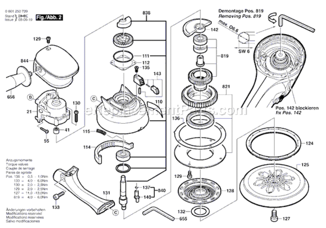 Page B Diagram and Parts List for 1250DEVS 0601250739 Bosch Sander Polisher