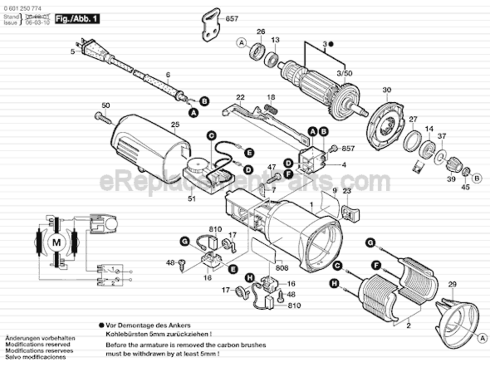 Page A Diagram and Parts List for 1250DEVS 0601250774 Bosch Sander Polisher
