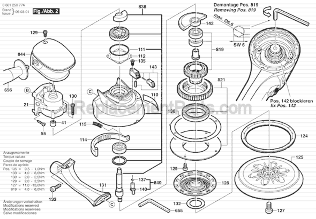 Page B Diagram and Parts List for 1250DEVS 0601250774 Bosch Sander Polisher