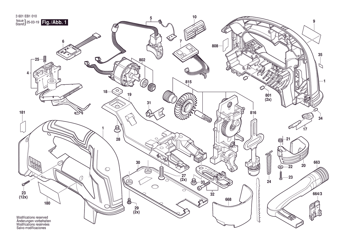 Figure 3 Diagram and Parts List for 3601EB1010 GST18V-60C Bosch Jig Saw