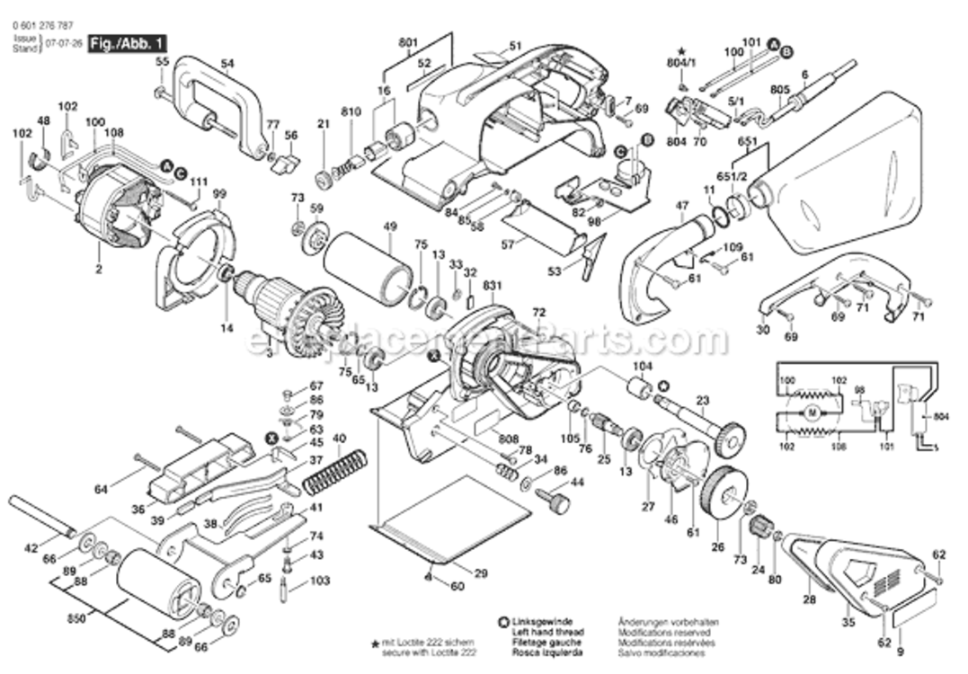 Page A Diagram and Parts List for 1276DVS 0601276787 Bosch Belt or Drum Sander