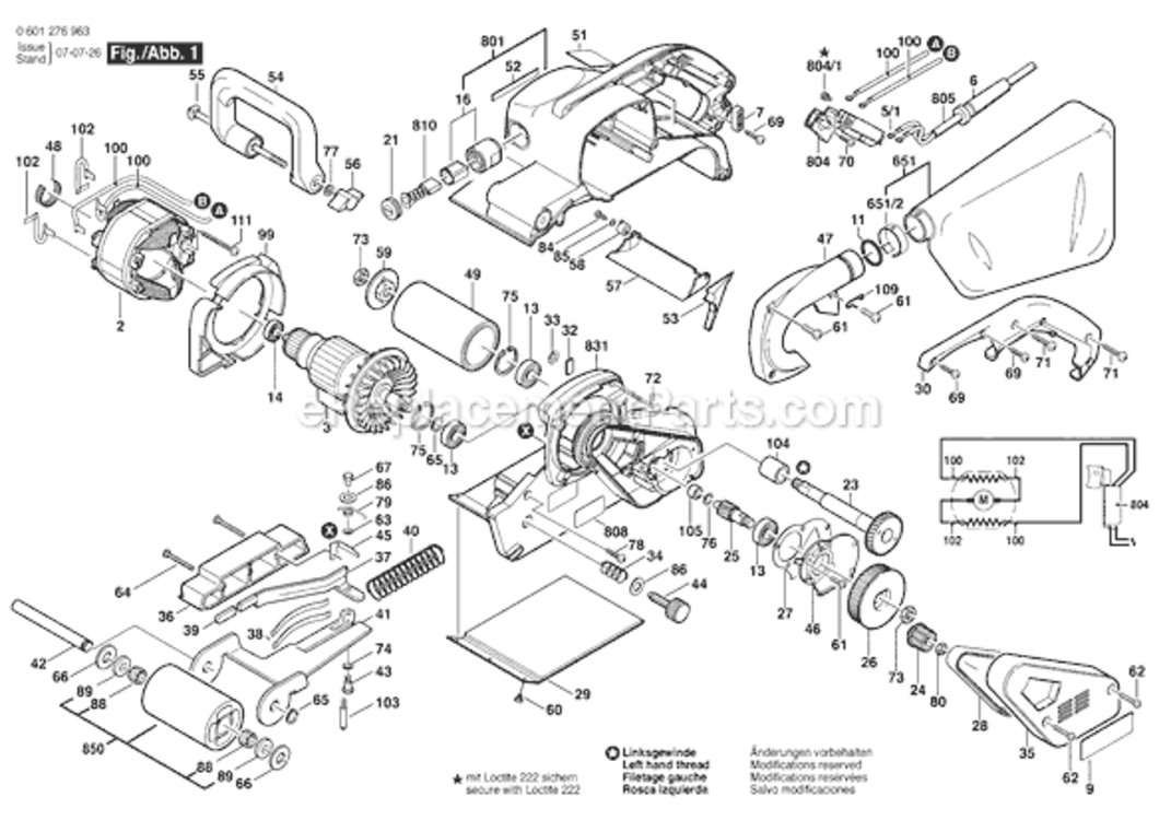 Page A Diagram and Parts List for 1276D 0601276963 Bosch Belt or Drum Sander