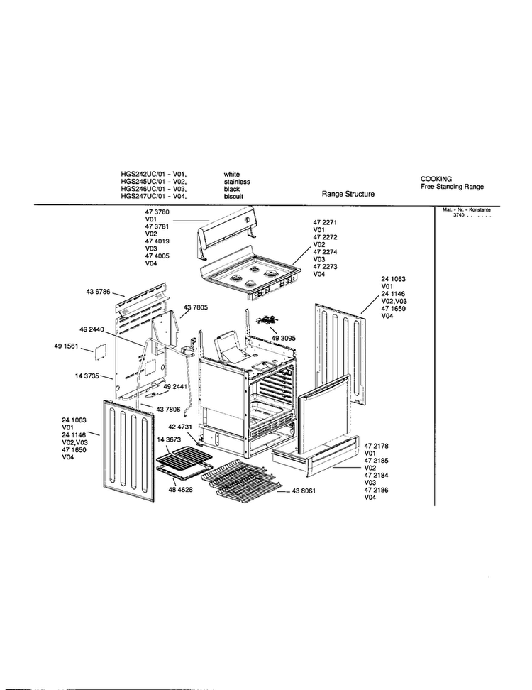 Range Structure Diagram and Parts List for HGS247UC 01 Bosch Range