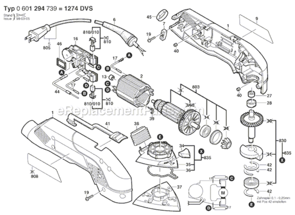 Page A Diagram and Parts List for 1294VSK 0601294739 Bosch Sander Polisher