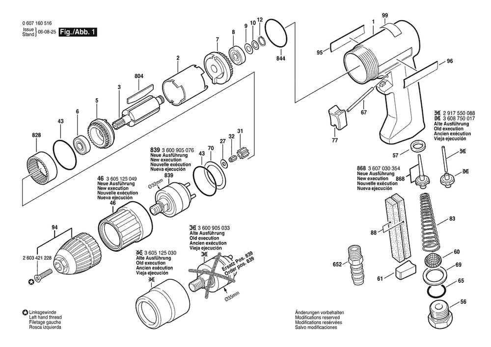 Section 1 Diagram and Parts List for 0607160516  Bosch Drill