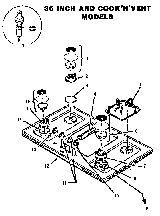 Section 10 Diagram and Parts List for SGCV36G01  Thermador Cooktop