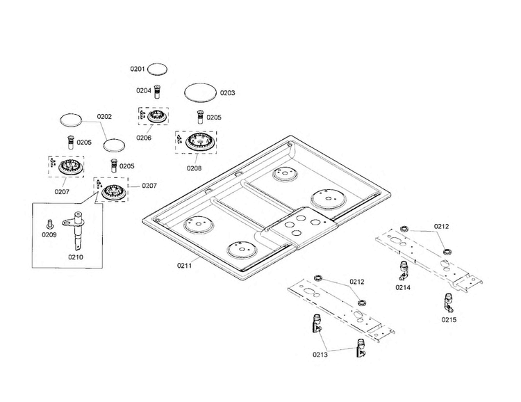 Maintop Diagram and Parts List for NGM5054UC 01 Bosch Cooktop