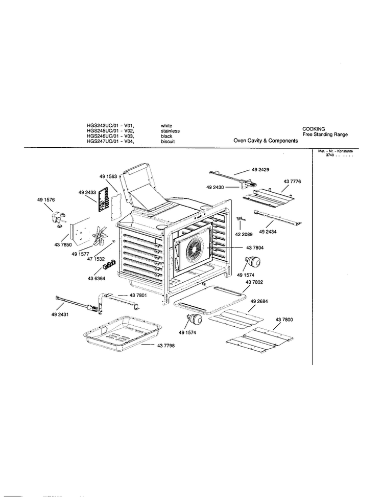 Oven Cavity Components Diagram and Parts List for HGS247UC 01 Bosch Range