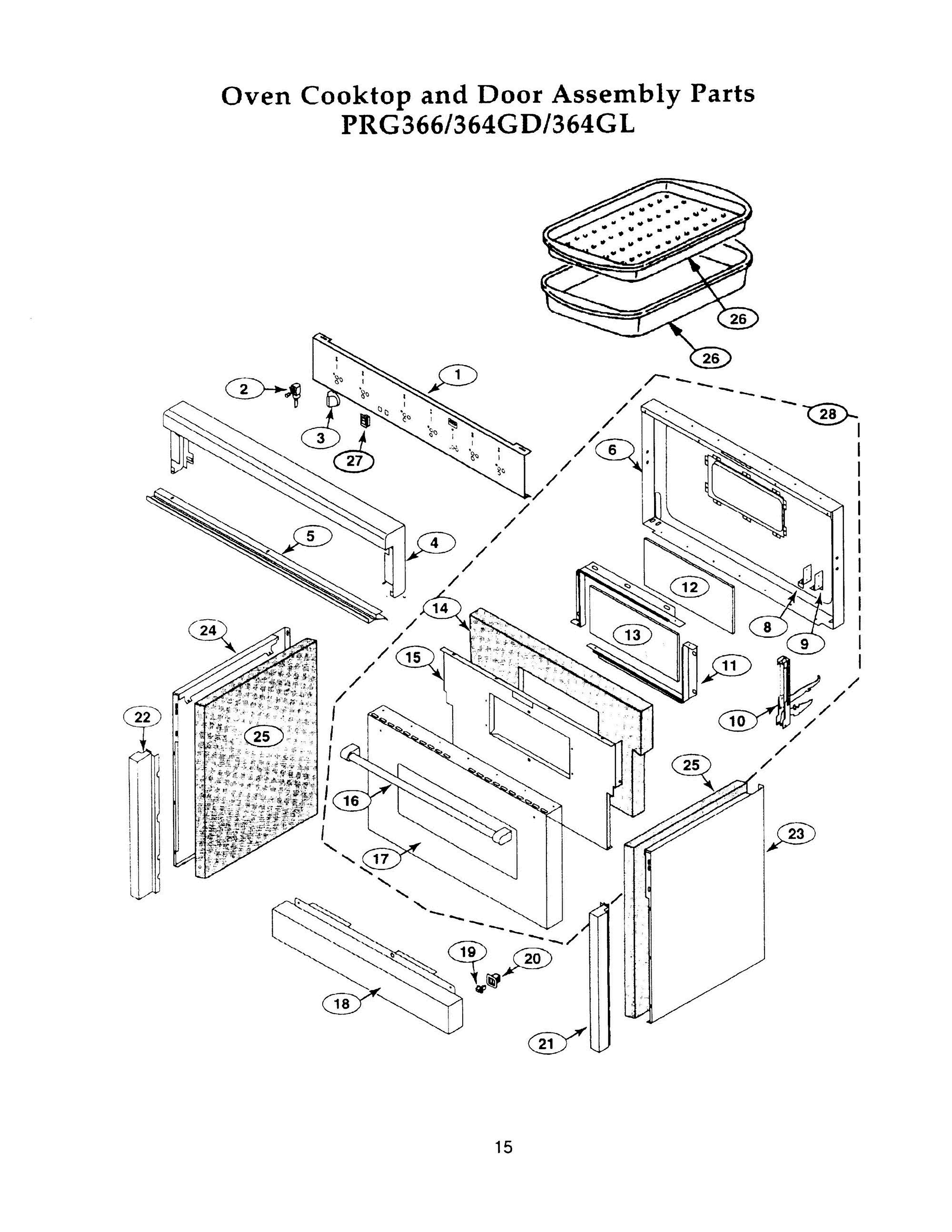 14 - OVEN COOKTOP & DOOR Diagram and Parts List for PRG364GD  Bosch Range
