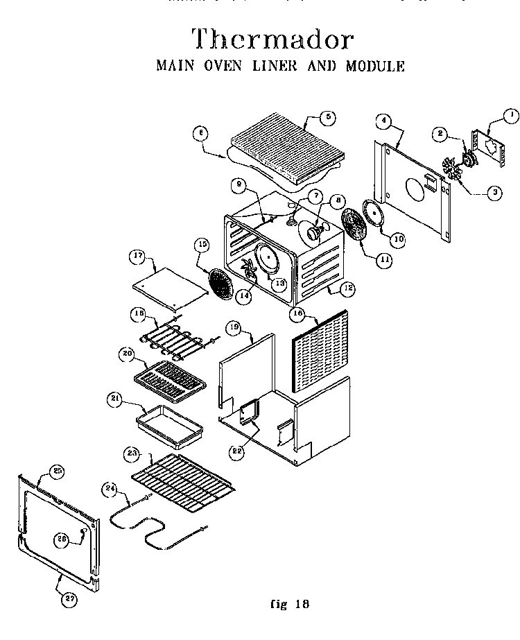 Main Oven Liner And Module Diagram and Parts List for RDF30RS 9707 & UP Thermador Range