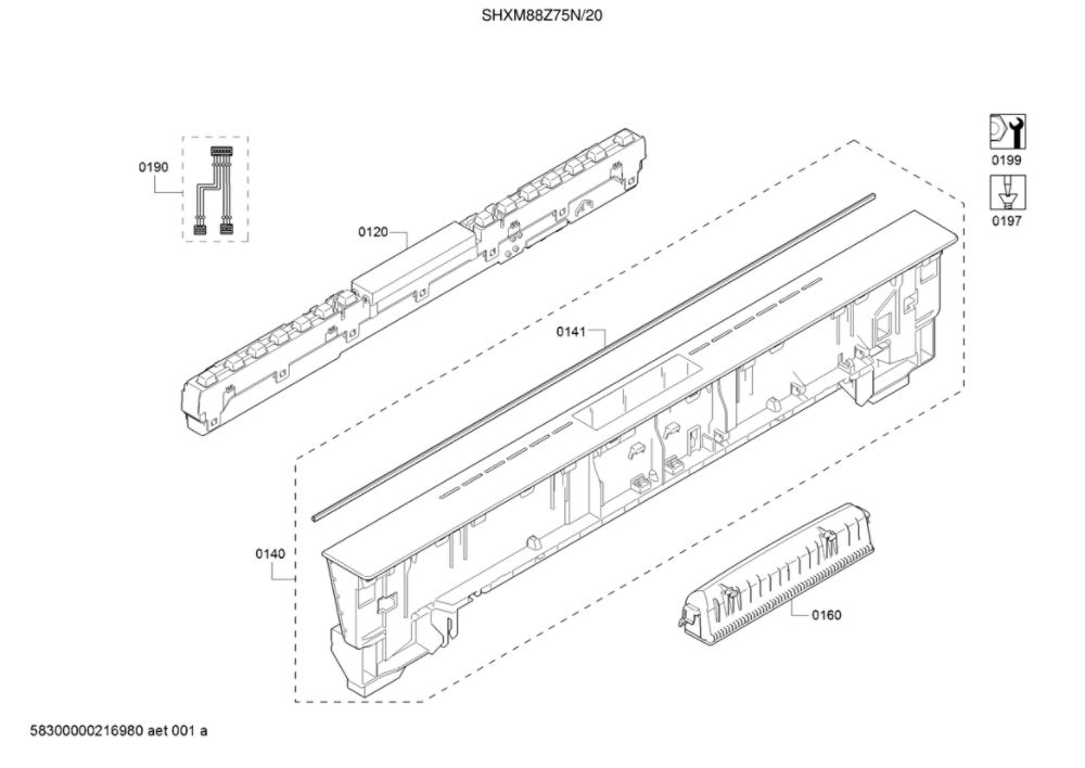 Operating Module/Fascia Panel Diagram and Parts List for SHXM88Z75N 20 Bosch Dishwasher