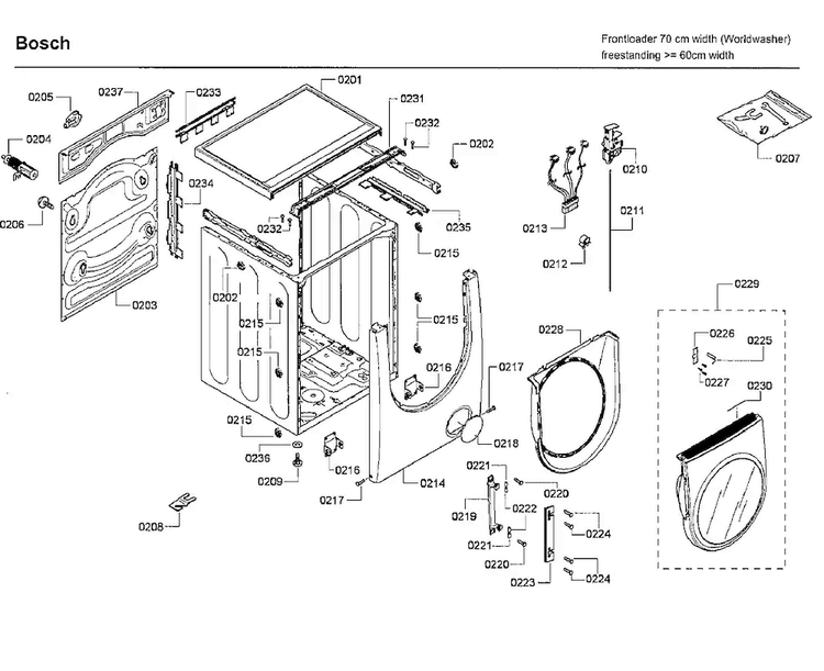 Cabinet/door Diagram and Parts List for WFMC3301UC 15 Bosch Washer