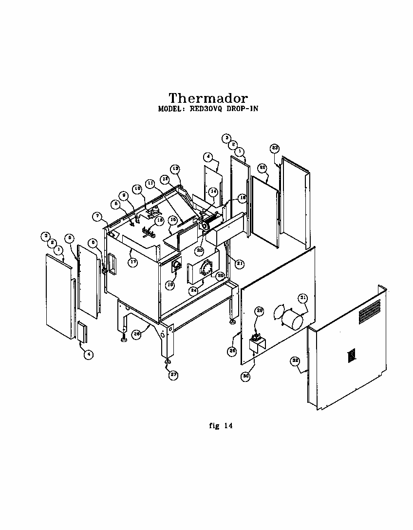 Drop-in Range (red30vqb(prior-9707)) (red30vqrs(prior-9708)) (red30vqw(prior-9708)) Diagram and Parts List for RED30VQW PRIOR-9708 Thermador Range