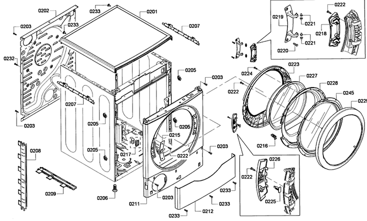 Cabinet Assy Diagram and Parts List for WTVC5330US 09 Bosch Dryer