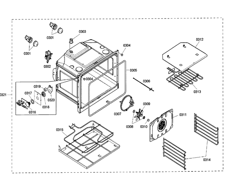 Cavity Diagram and Parts List for HBN5660UC 01 Bosch Wall Oven