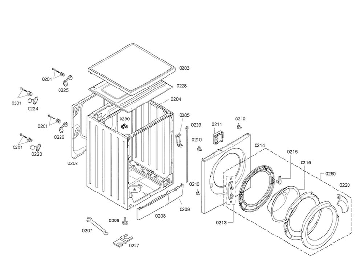 Tub/front Panel Diagram and Parts List for WAS20160UC 20 Bosch Washer