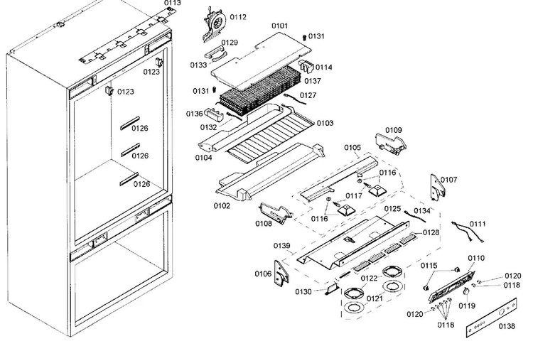 Cabinet Assy Diagram and Parts List for B36IT70NNP 08 Bosch Refrigerator
