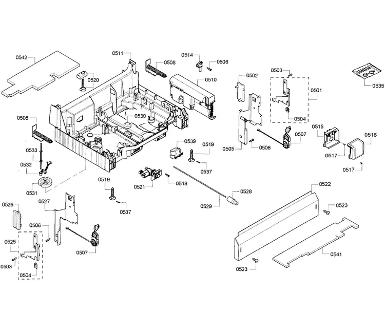 Base Assy Diagram and Parts List for SHX68R55UC 67 Bosch Dishwasher