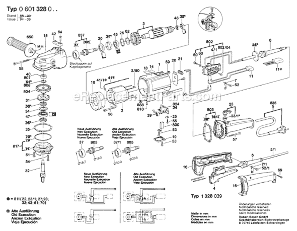 Page A Diagram and Parts List for 1328 0601328039 Bosch Angle Grinder