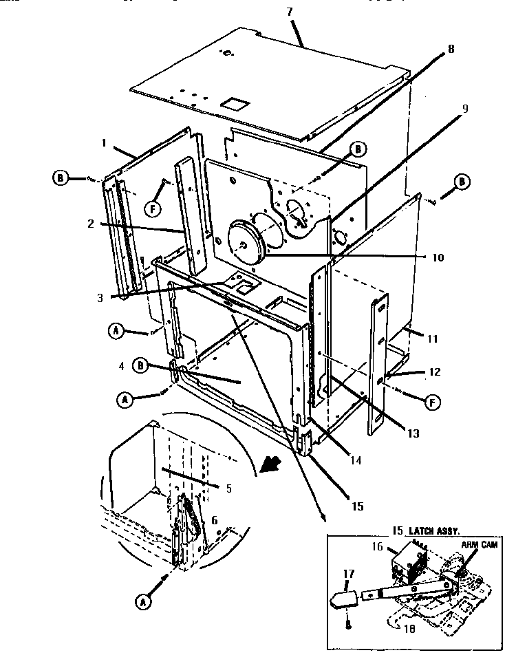 Oven Body Assembly, Front View Diagram and Parts List for ESC30CVB  Thermador Range