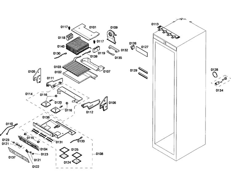 Cabinet Parts Diagram and Parts List for T24IF70NSP 28 Thermador Freezer