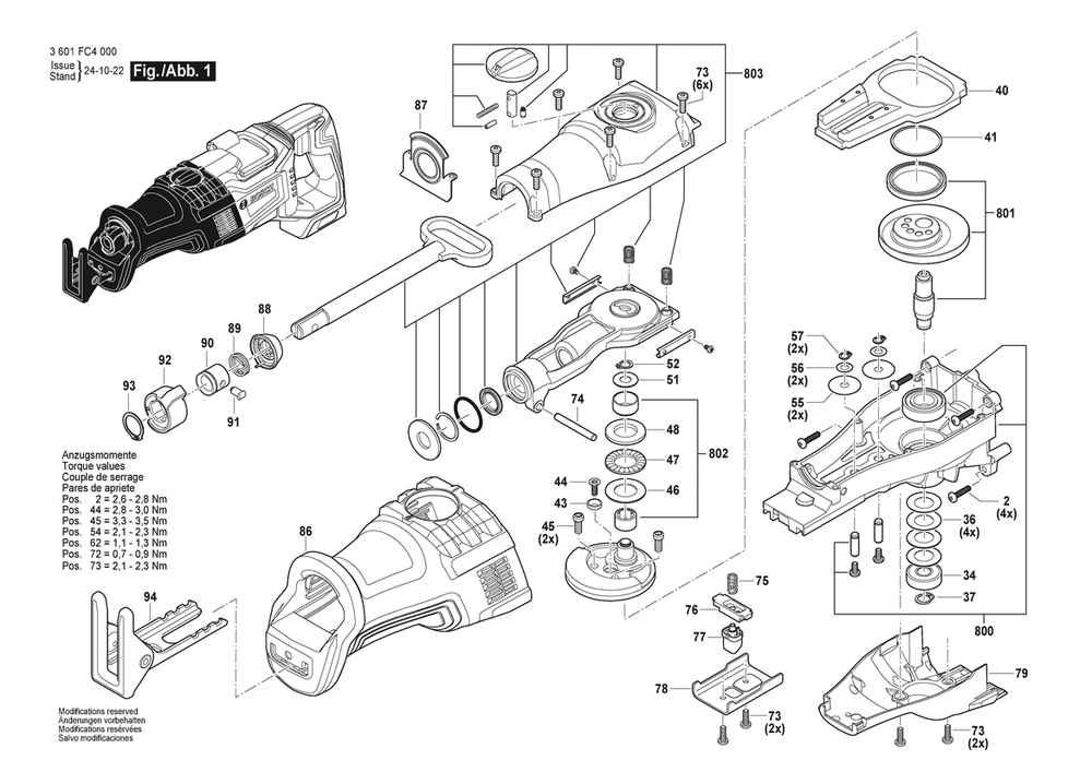 Section 2 Diagram and Parts List for 3601FC4010  Bosch Reciprocating Saw